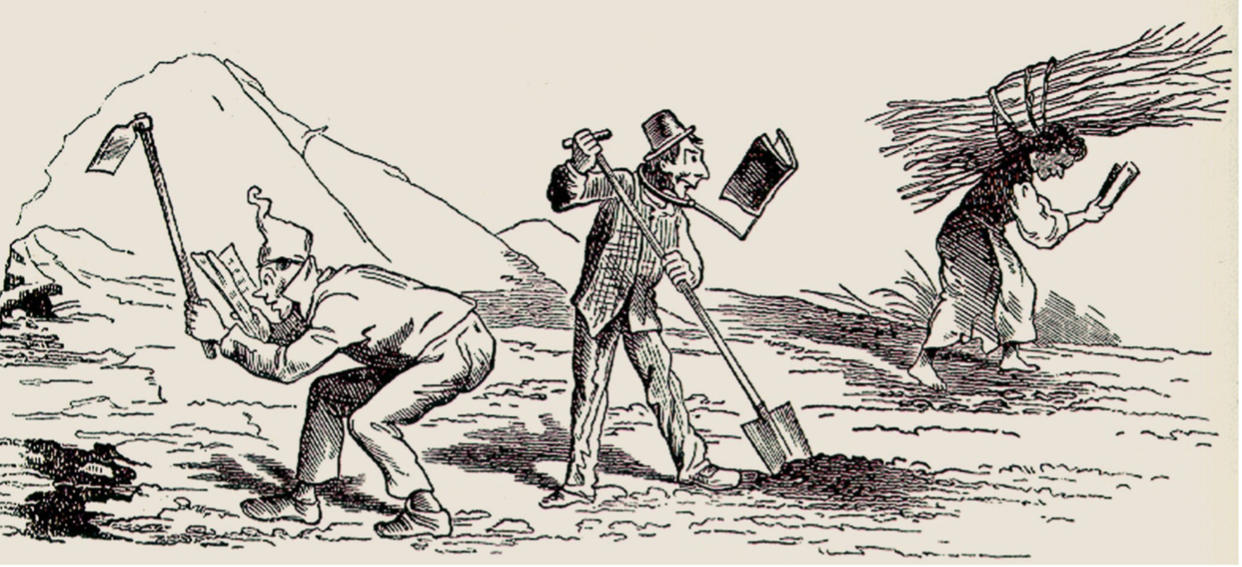 Caricature concernant les dangers d’un enseignement obligatoire, parue dans le Züricher Kalender de 1870. Lien